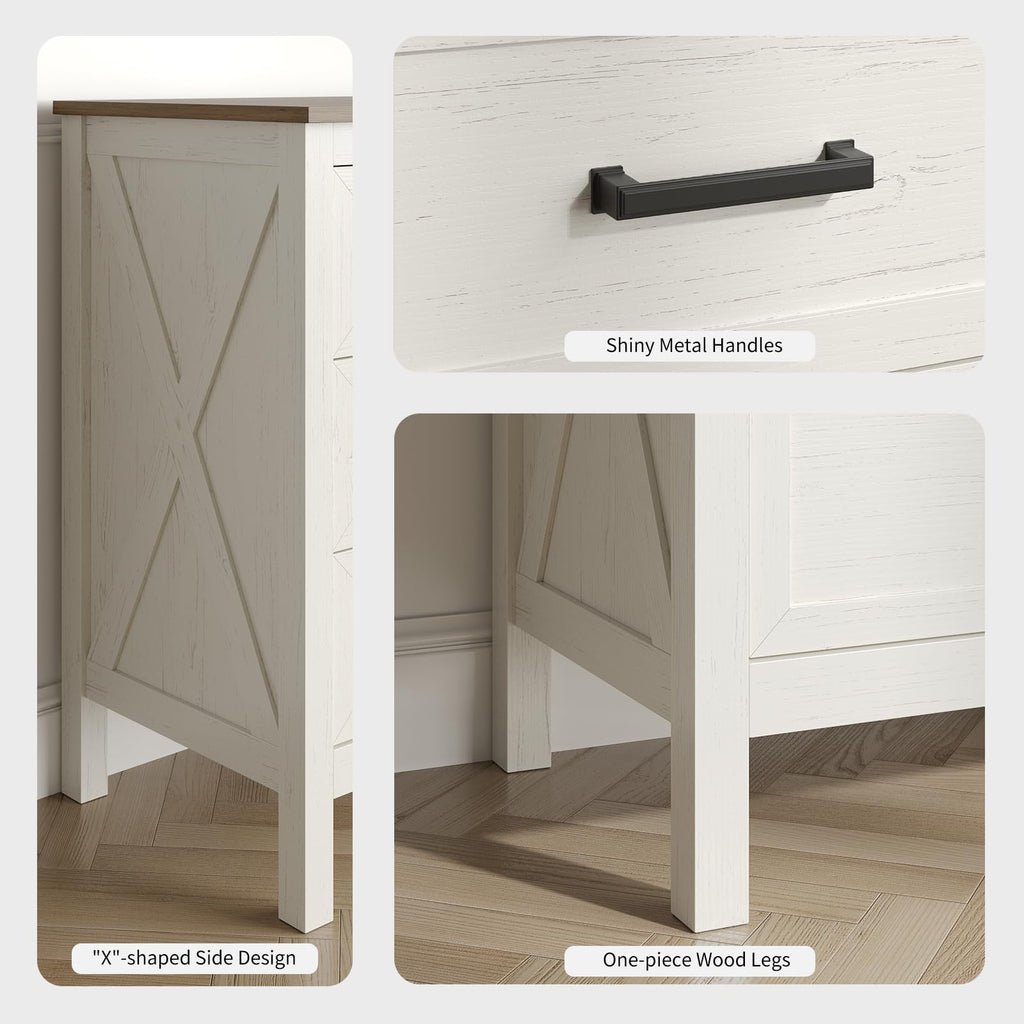 Farmhouse 6 Drawers Dresser, Antique White