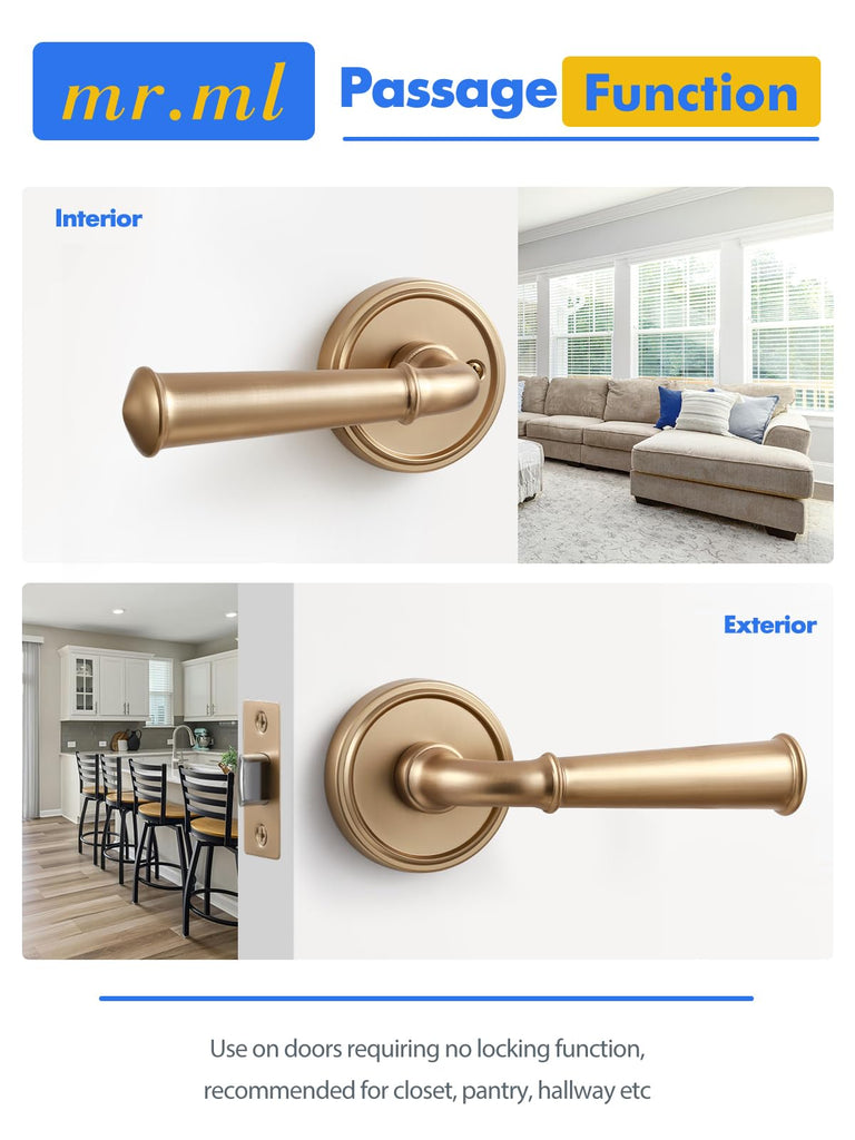 Door Handles Champagne Bronze Passage Door Door Lever, 2 Pack
