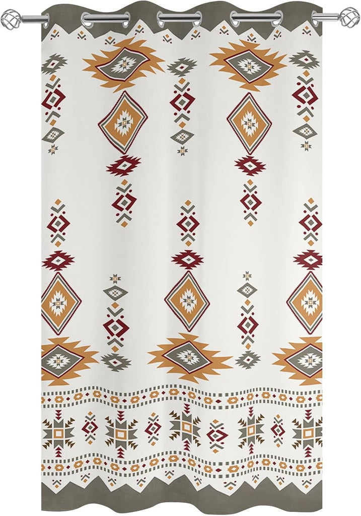Outdoor Curtains Waterproof, Vintage Southwest Gray Boho Geometric Tribal Style Grommet Weatherproof Privacy Outsides