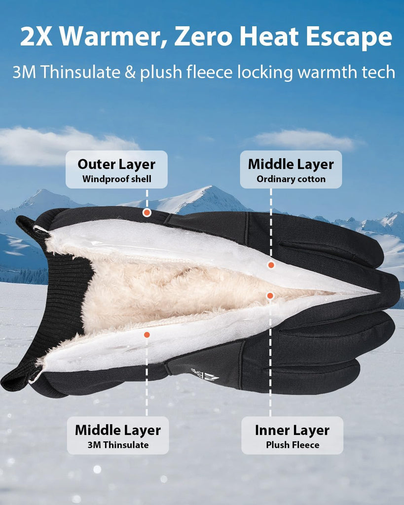 Kids Winter Gloves Waterproof, Warm 3M Insulated Snow Gloves