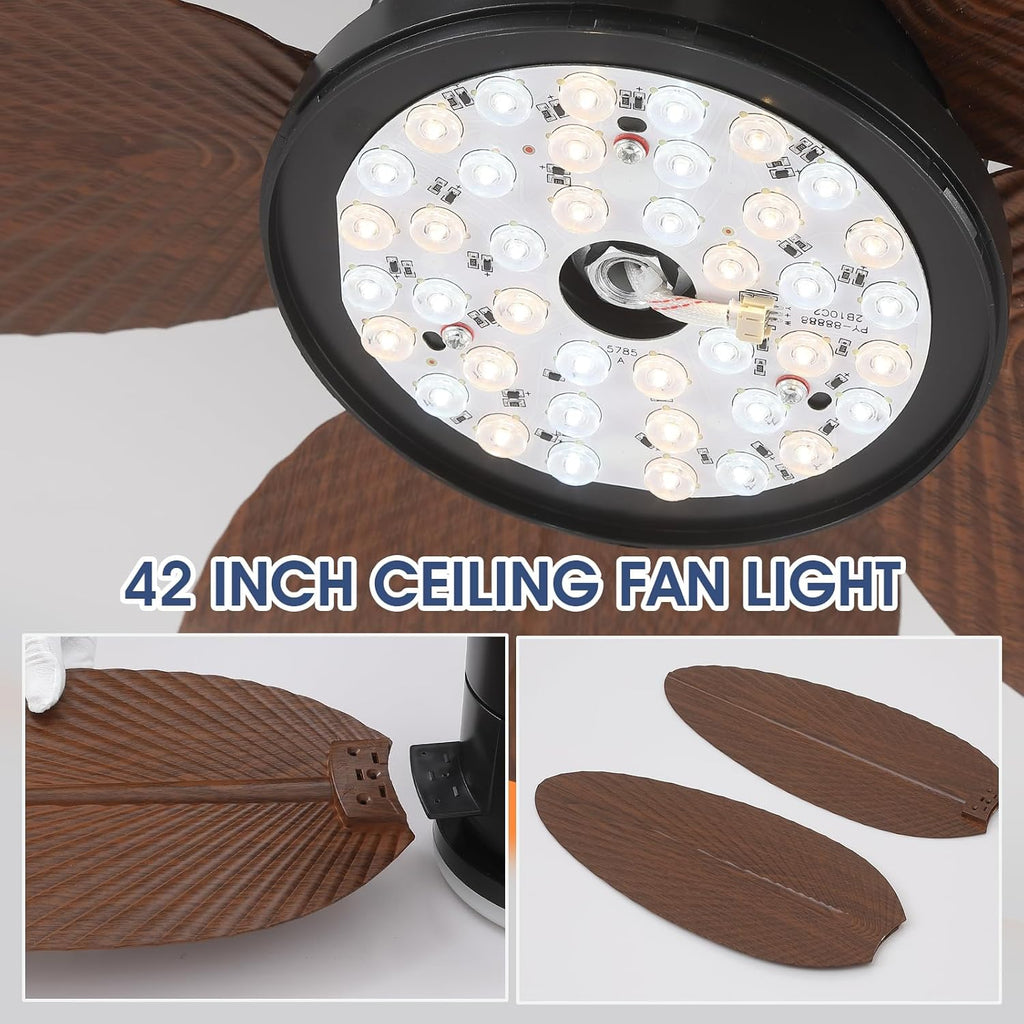 Palm Leaf Ceiling Fans with Lights-42 Tropical Ceiling Fan with Light and Remote/APP Control,Flush Mount Low Profile Ceiling Fans for Bedroom,Indoor/Outdoor Patio Use(Brown) A101-B0DLVRN4HL