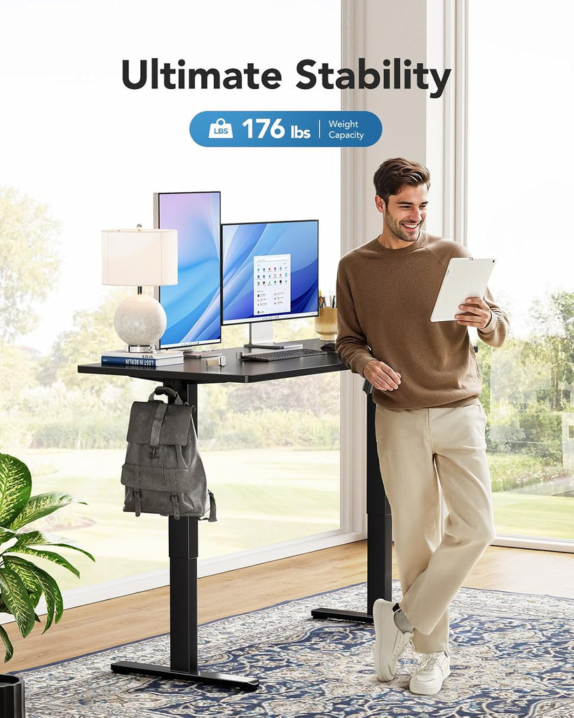 Electric Standing Desk, Whole Piece Desktop, Adjustable Height Computer Desk, 4 Height Memory Settings, Sit Stand Up