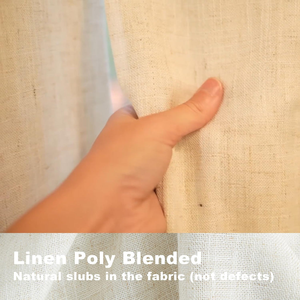 Natural Pinch Pleated Full Blackout Curtains Linen Blended Room Darkening Window Curtains 90 inch for Living Room