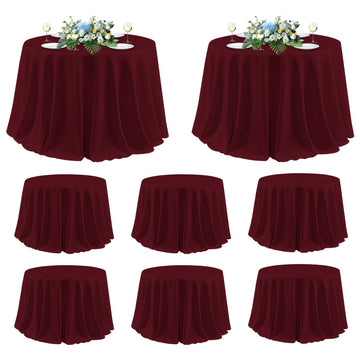 Round Tablecloth 120 Inch Fit 48-96 Inch Tables, 8 Pack Burgundy