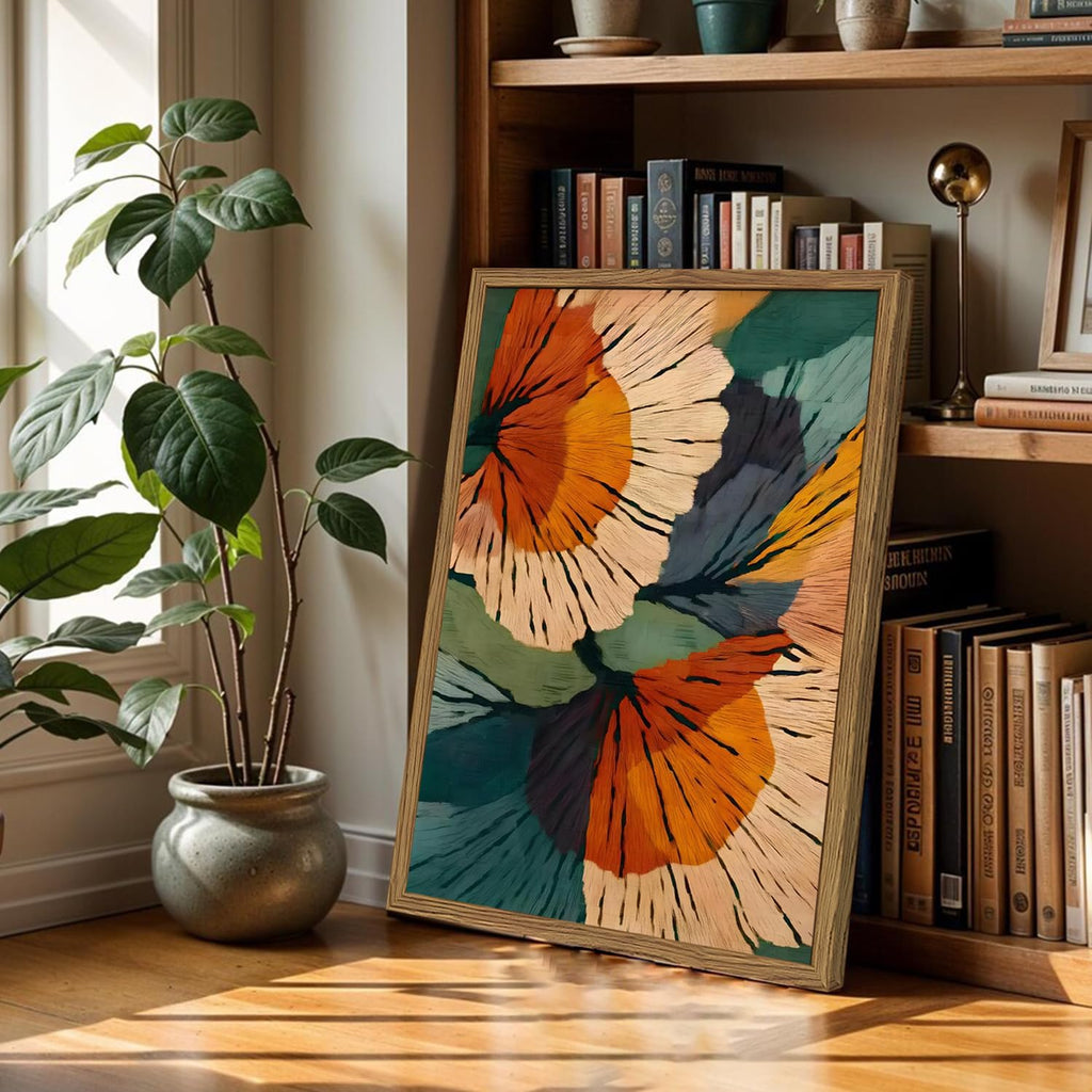 Framed Abstract Floral Wall Art, Boho Vintage Flower Pictures Wall Decor, Mid Century Modern Botanical Paintings