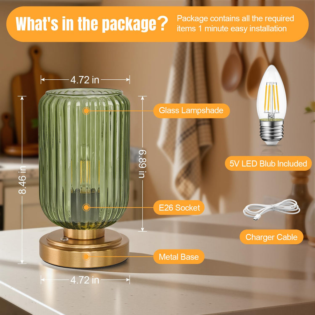 Cordless Table Lamp, Touch Stepless Dimmable