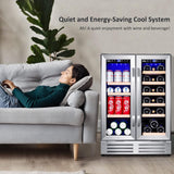 Wine and Beverage Refrigerator, 24 Inch Dual Zone Fridge with Glass Door, Built