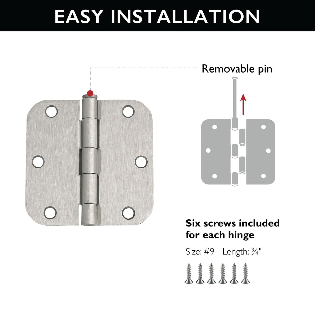 Interior Door Hinge, 3.5", Satin Nickel