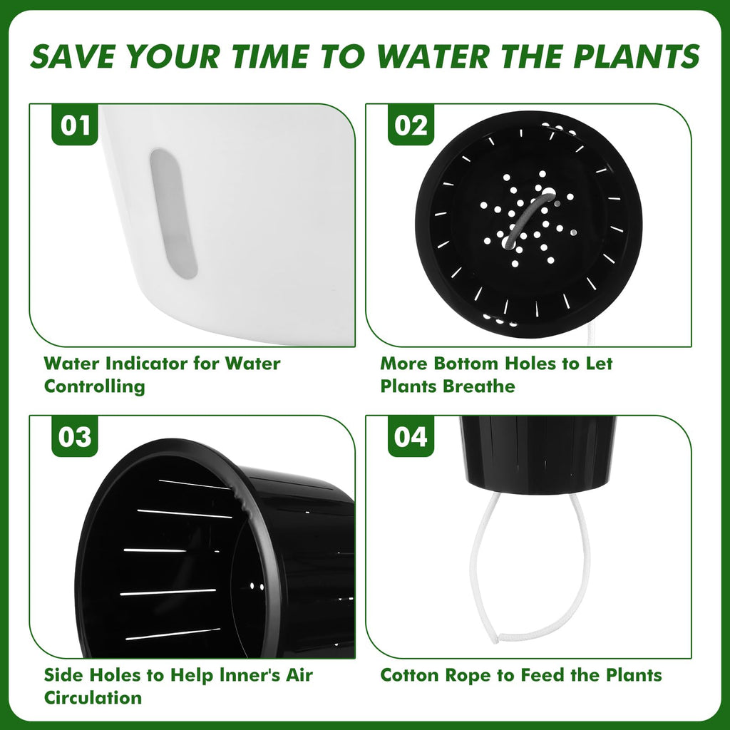 6.7 Inch Self Watering Pots for Indoor Plants, 6 Packs African Violet Pots with Indicator, Black Wick Pot with