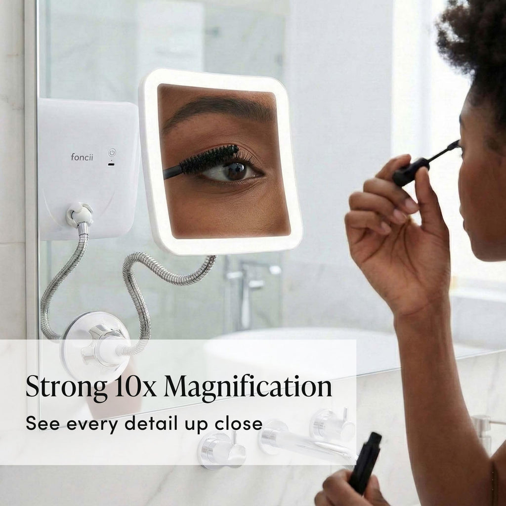10x Flexible Magnifying Mirror with 3 LED Light Settings, Rechargeable - Gooseneck Lighted Makeup Mirror, Locking