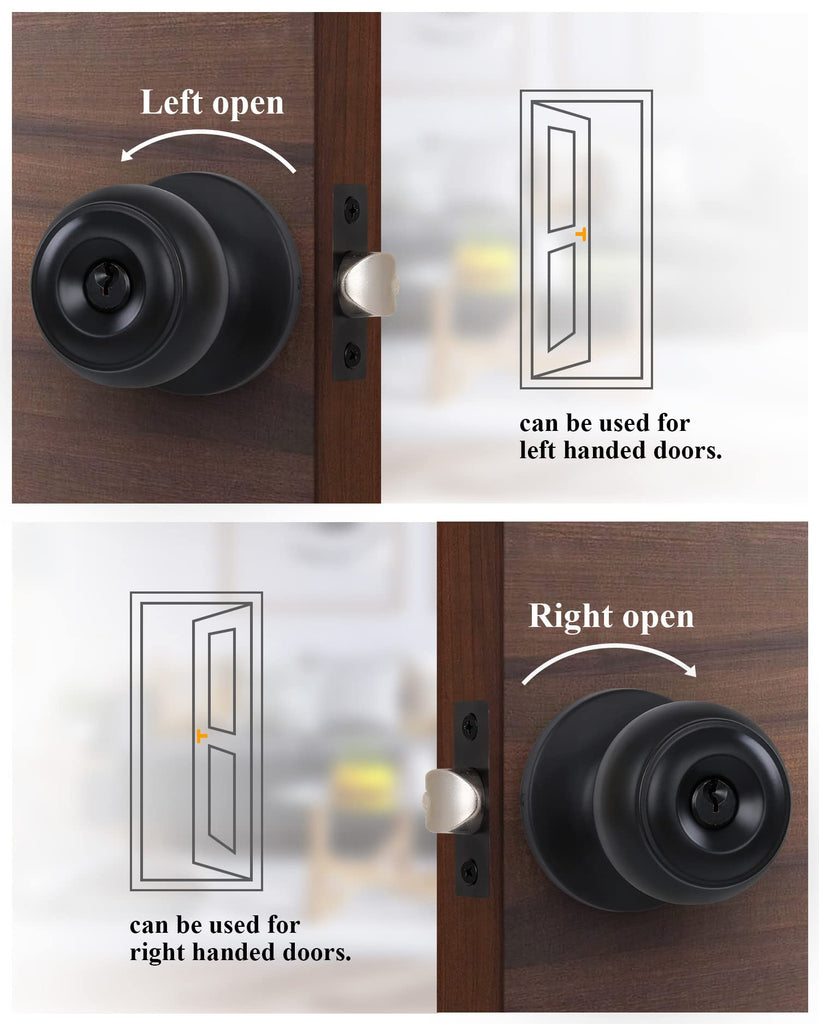 3 Pack) Entry Door Knobs with Lock and Keyed Alike, Interior/Exterior Flat Ball Door Locks /Bathroom/Front/Offic