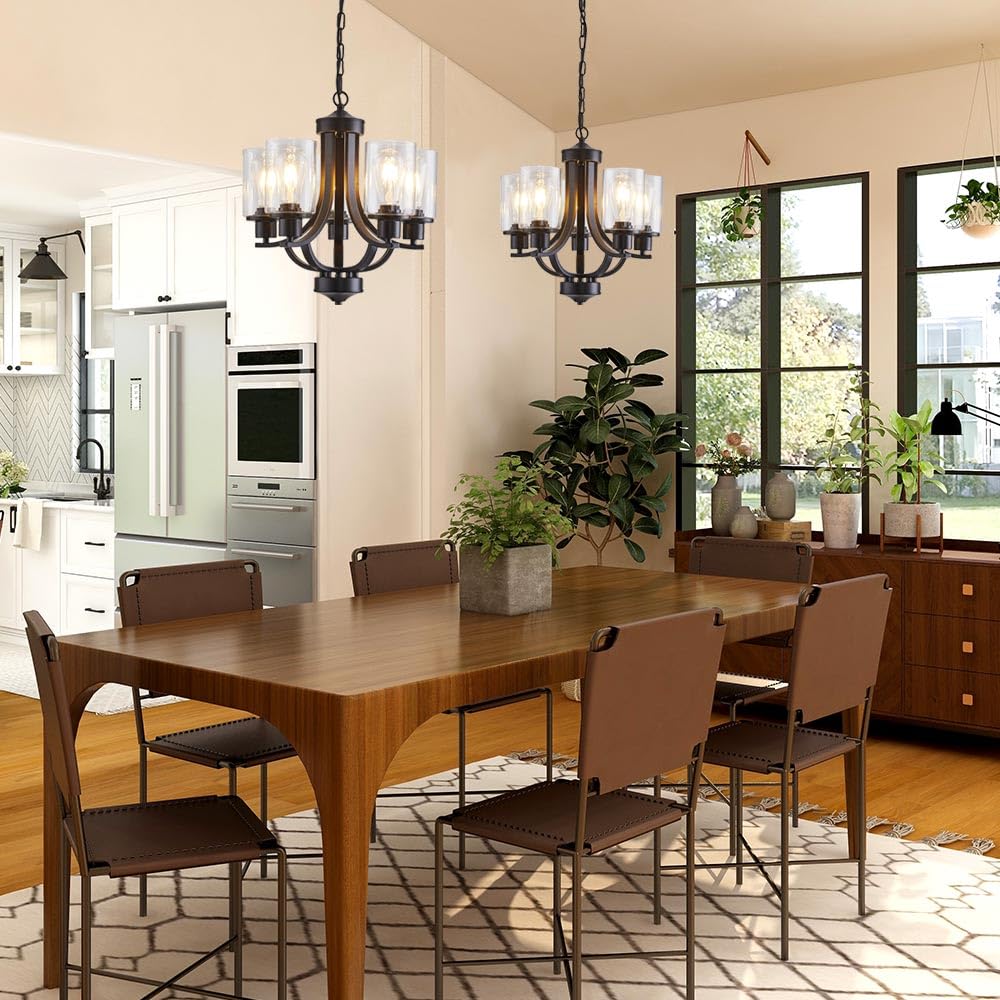 5-Light Dining Room Chandelier, Modern Small Chandeliers Black Rustic Metal Farmhouse High Ceiling Pendant Light