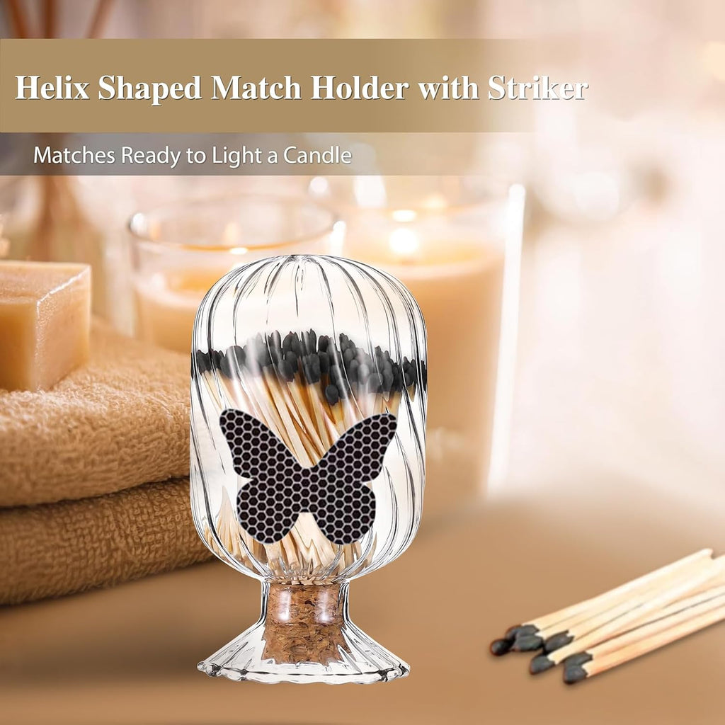 Glass Match Holder Jar with Striker, Decorative Glass Container for Matches