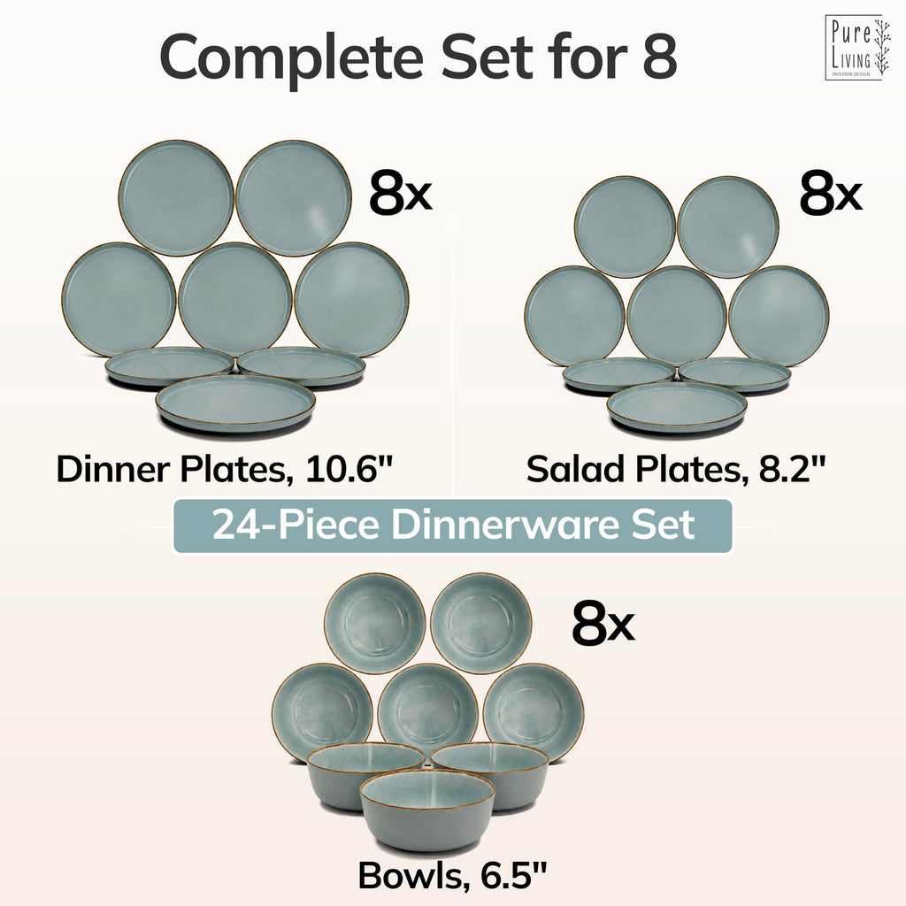 24 Piece Stoneware Dinnerware Set for 8, Handcrafted Plates and Bowls Set