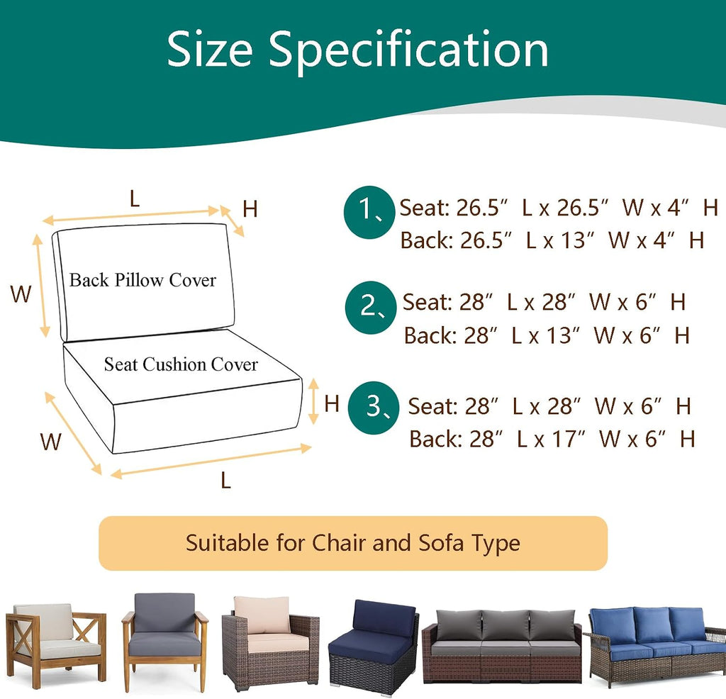 Deep Seating Patio Cushion Covers Replacement, 28x28x6, 28x13x6, Grey | Durable Outdoor Cushions Cover, 4Pcs Patio