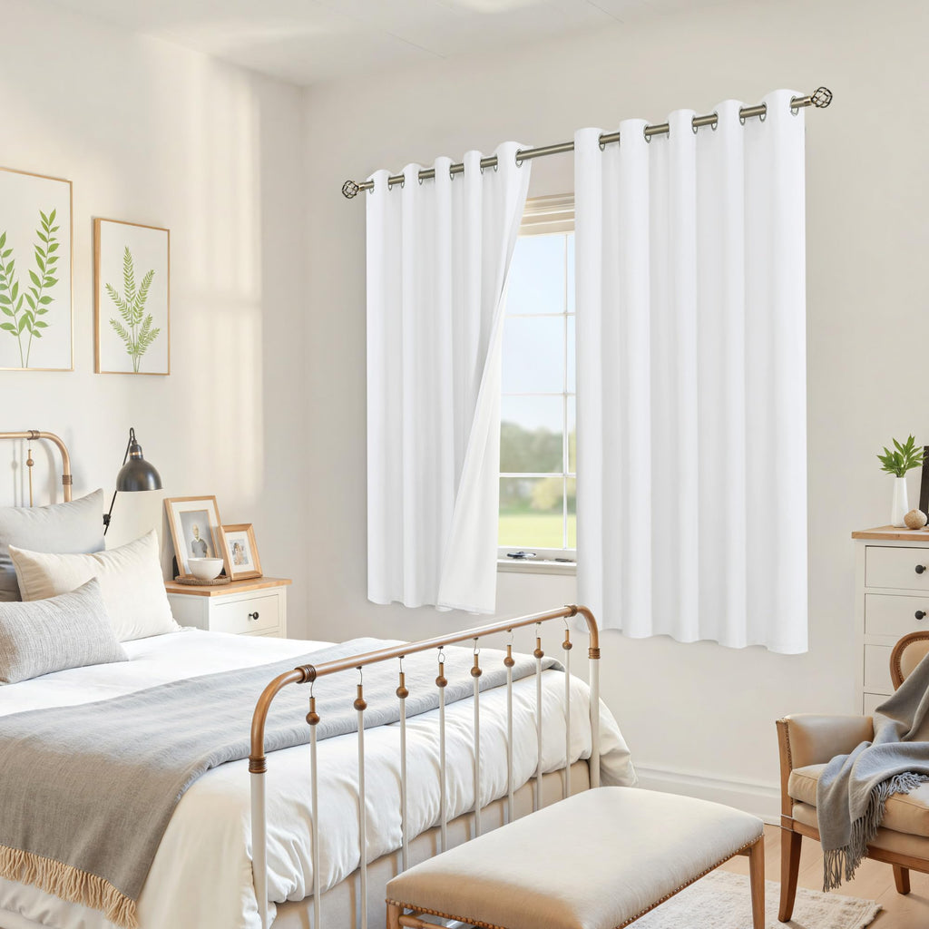 White Linen Blackout Curtains 63 Inch Length, Thermal Insulated Window Drapes Extra Wide with Grommet Full Room