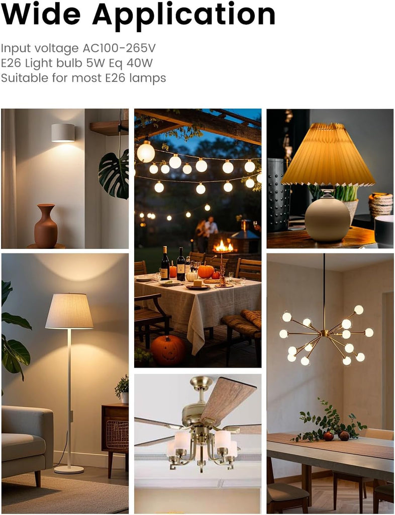 Full Spectrum Light Bulb, Grow Light Bulbs G45 Small Lightbulbs E26 LED 5W Eq 40W Globe 360-Degree PPFD Sunlight
