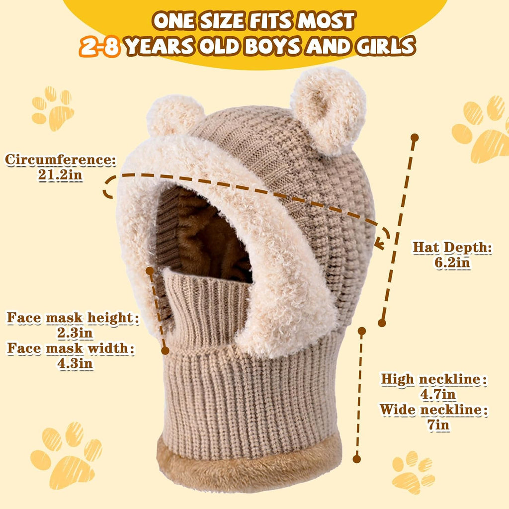 Kids Winter Balaclava Windproof Hats Gloves Set in-1 Fleece Lined Hooded Scarf & Face Mask -8