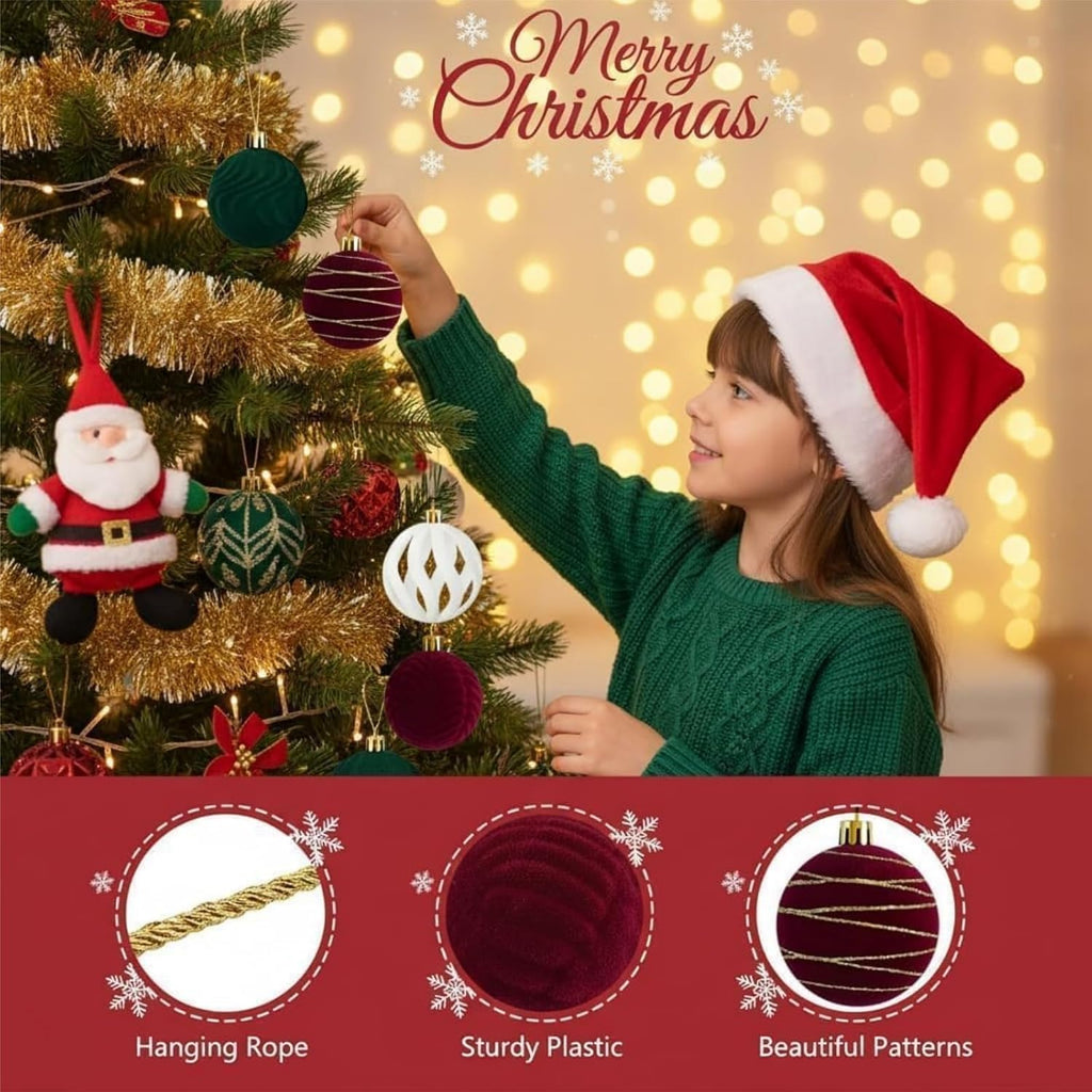 Velvet Christmas Ball Ornaments, Christmas Tree Ornaments Set 2.36in - Set of 30