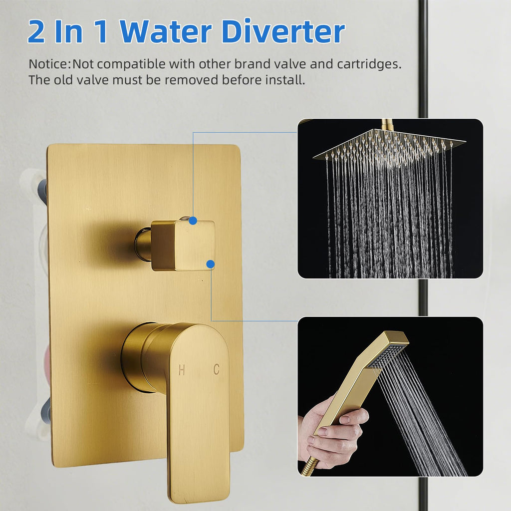 Shower Faucet Set With 8" Shower Head And Handheld Gold