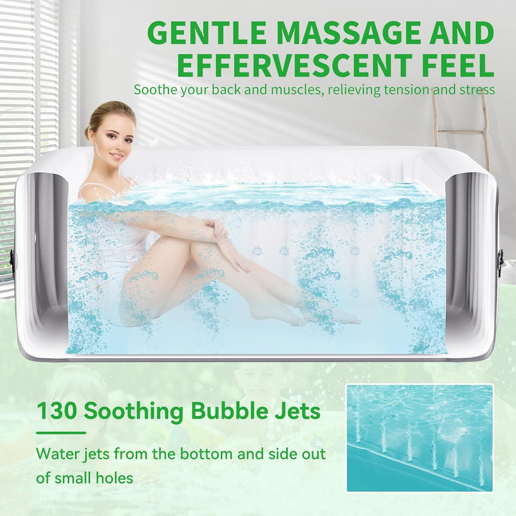 Inflatable Blow Up Hot Tub, 4-6 Person Square Portable Hot Tub, Leak-Proof PVC Outdoor Spa with 130 Strong Air Jets