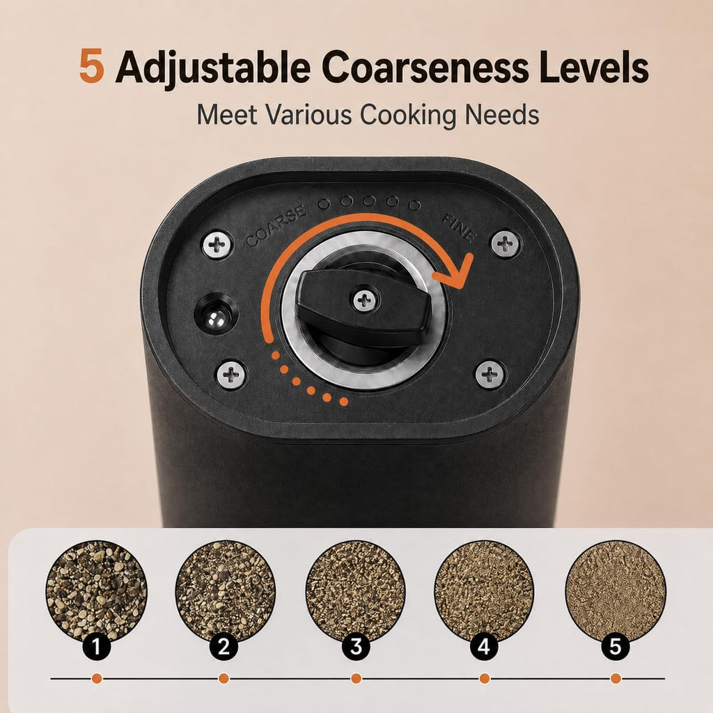 Electric Salt and Pepper Grinder Set, Rechargeable Automatic Salt and Pepper Shakers, Adjustable Coarseness Pepper - Set of 2