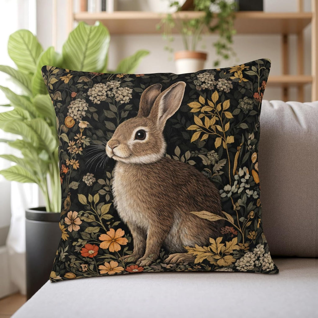 Vintage Easter Bunny Pillow Covers 20x20 Rustic Botanical Plants Floral Rabbit Throw Pillow Cases Spring - Set of 2