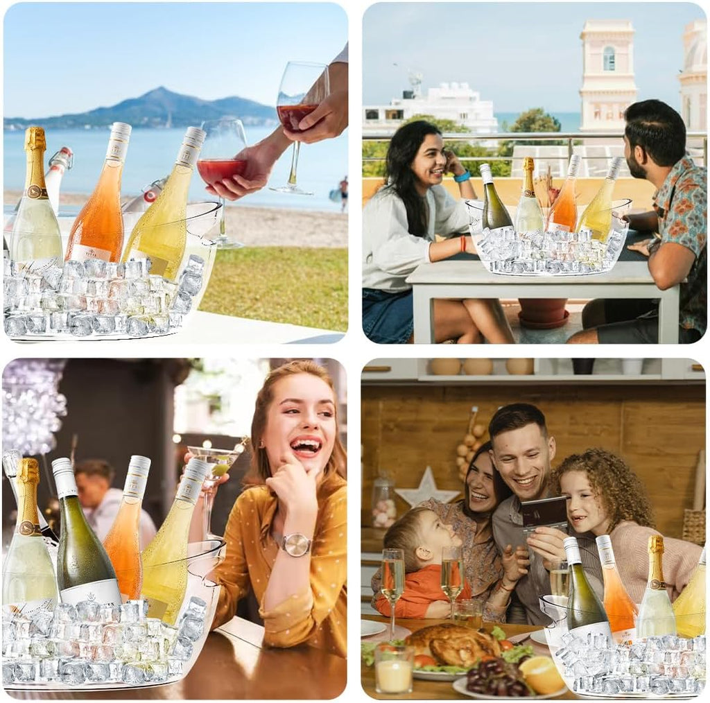 Acrylic Tub Ice Buckets for Parties Portable Beverage Tub with Handles Champagne Bucket Metal Ice Buckets - Set of 2