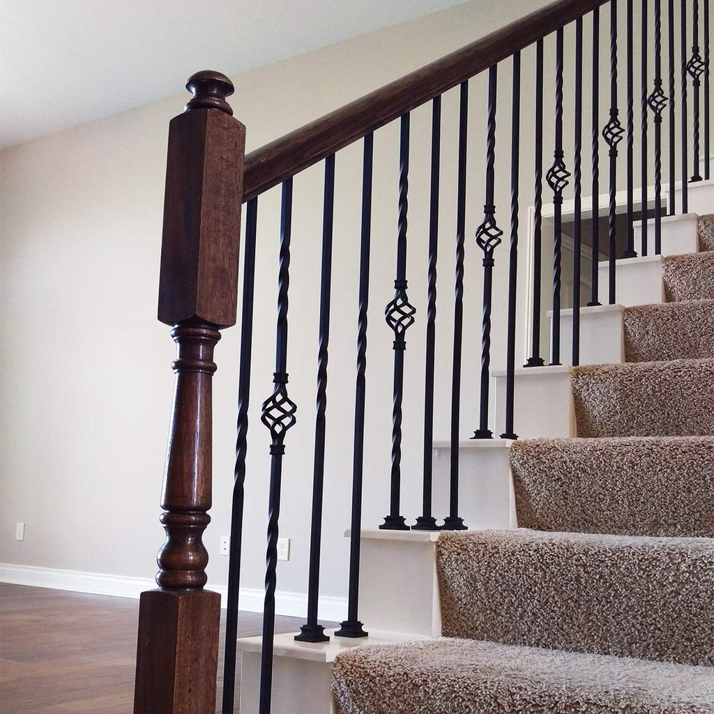 Stair Parts - Single Twist Iron Balusters (Box of 5) 1/2" Single Twist Square Metal Spindles (Real Satin Black NOT