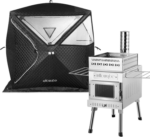 Portale Outdoor Sauna Set with Sauna Tent, Sauna Wood Stove for Dry Sauna, Cooking for Family and Friends
