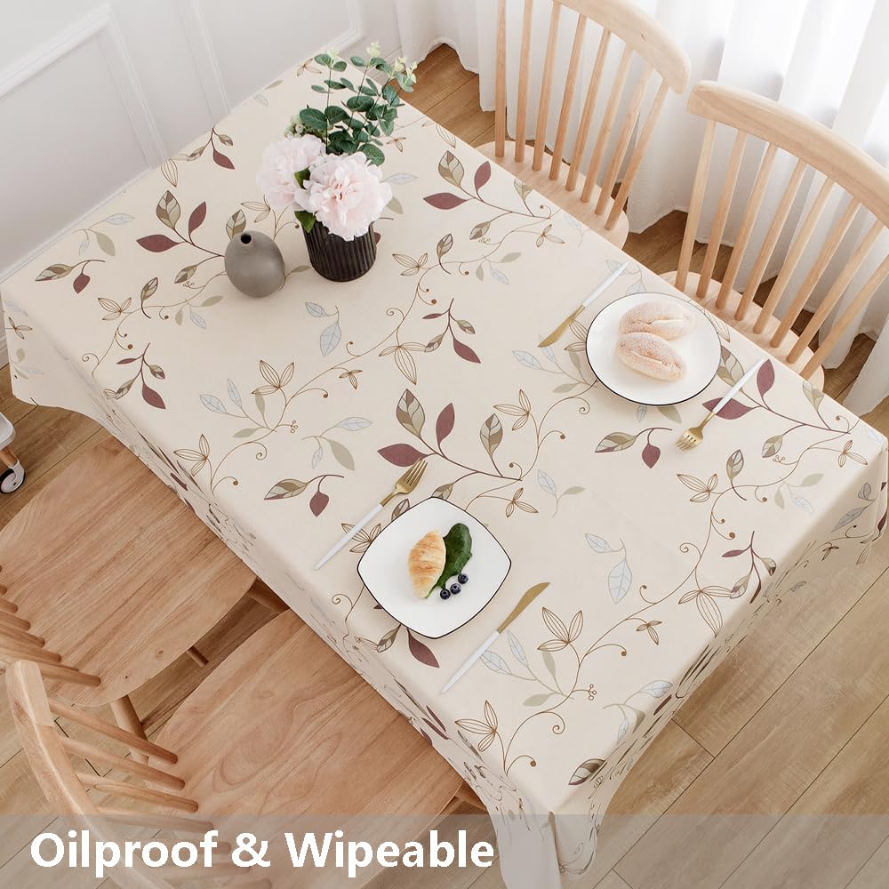 Heavy Duty Vinyl Tablecloth Beige Plastic Table Cloth Waterproof Wipeable Oilcloth Plastic Tablecloths for Rectangle