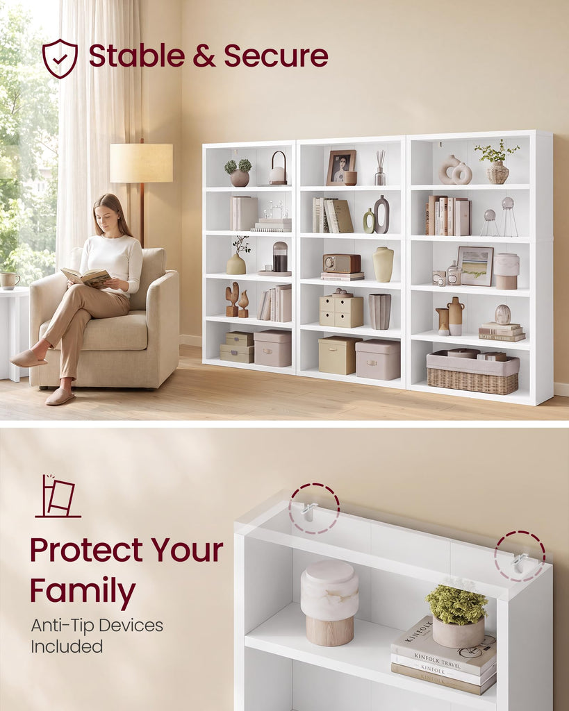 5-Tier Bookshelf, Minimalist Bookcase with Adjustable Shelves
