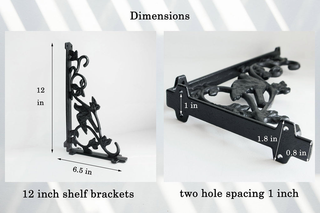 12 Inch Decorative Bird Shelf Brackets,2 Pack Cast Iron Shelf Supply,12''*6.5'' Antique Black Corbel,Screws Anchor