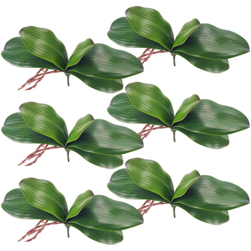 6Pcs Fake Orchid Leaves Only, Greenery Stems for DIY Arrangements
