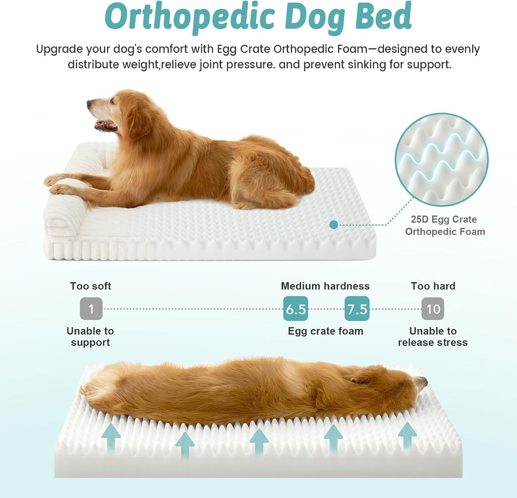 Faux Rabbit Fur Dog Bed for Large Dogs, Cream