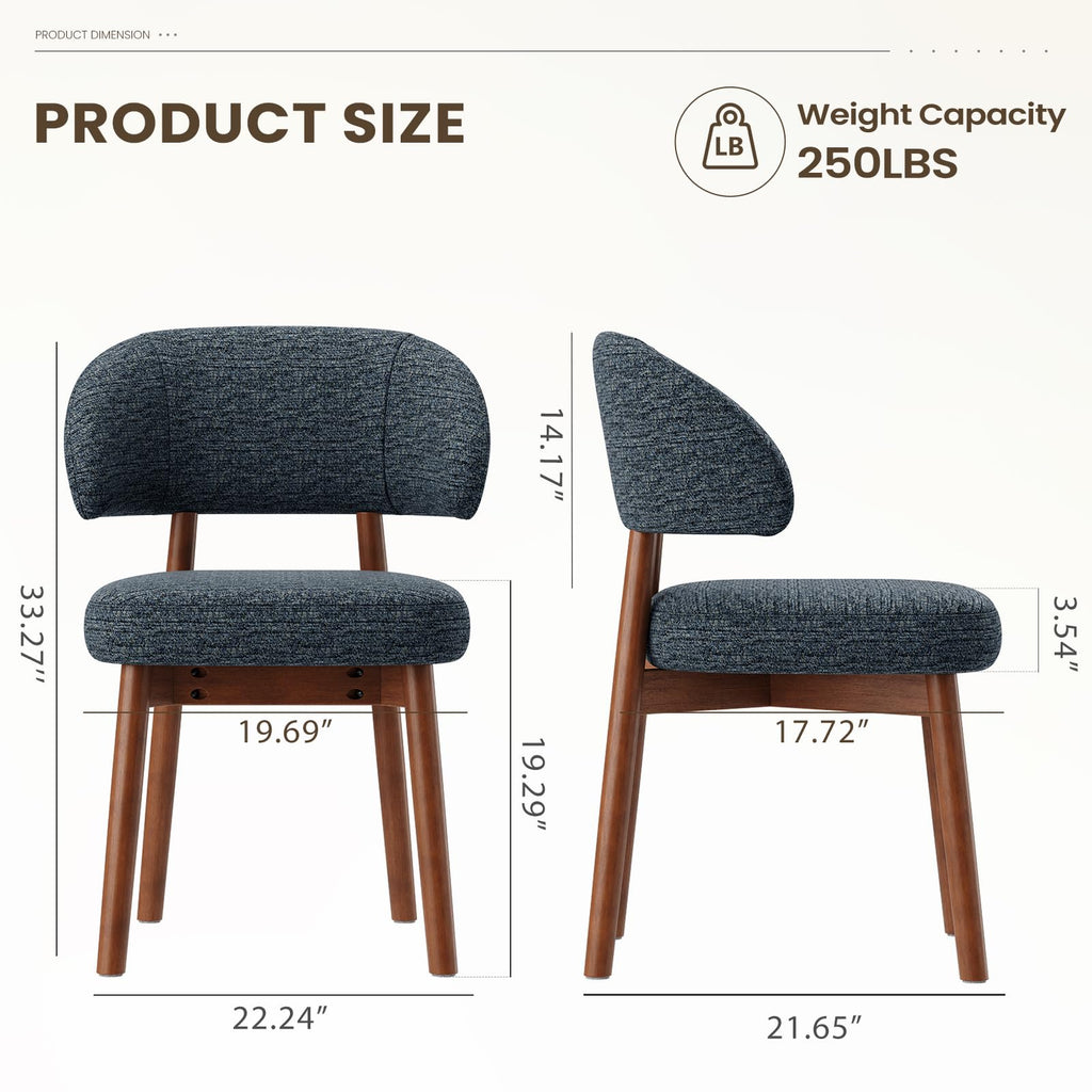 Wooden Set of 2, Modern Upholstered Dining Room Kitchen Side Chairs with Curved Open Back /Restaurant/Cafe, Dark Blue
