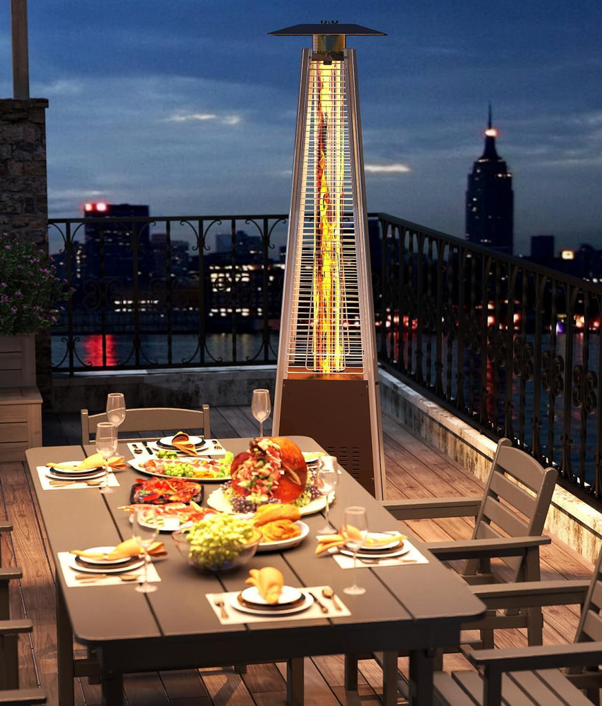 48,000 BTU Pyramid Patio Heater with Wheels, Cover, Hammered Bronze | Triple Safety Protection Propane Heaters