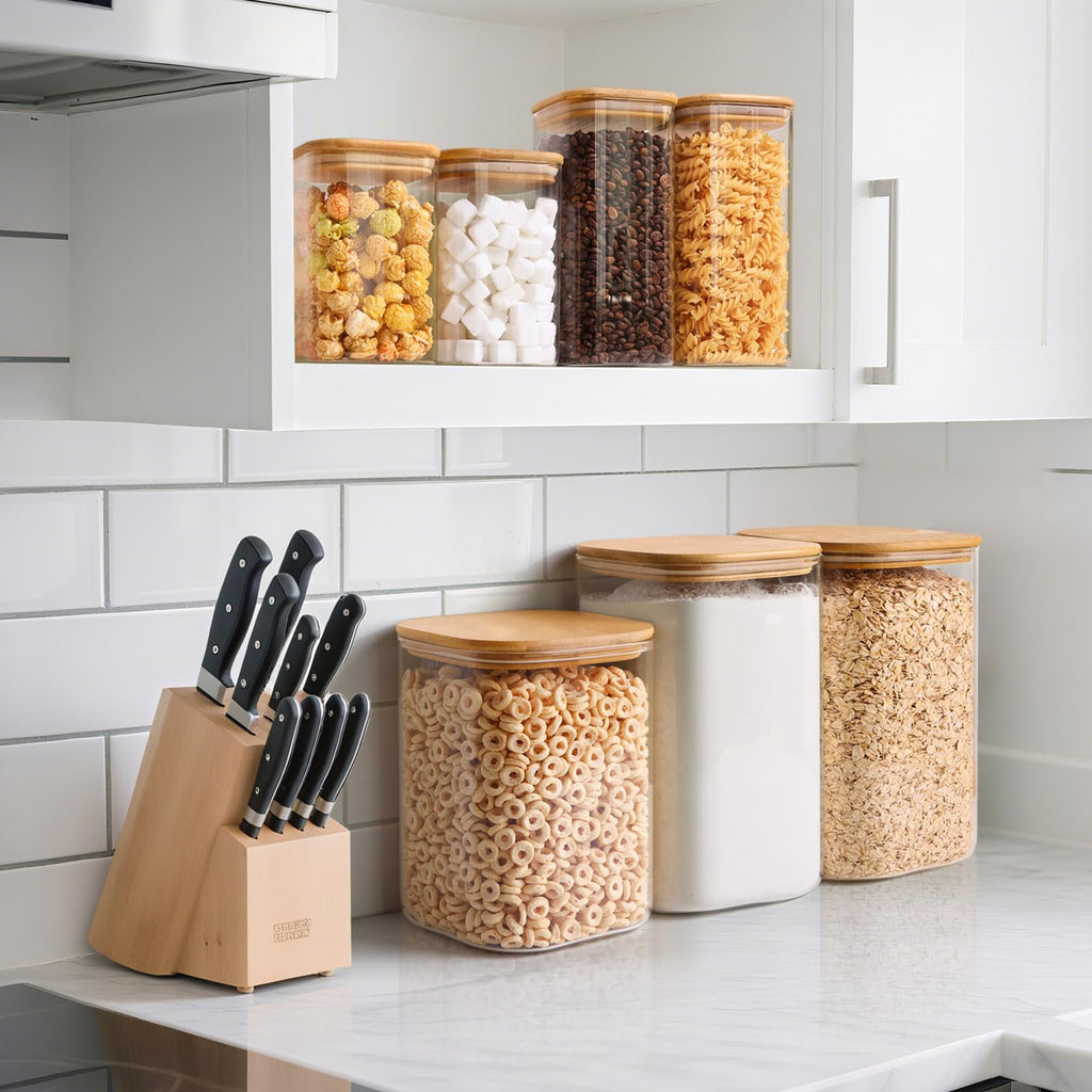 Glass Storage Jars with Bamboo Lids 4.6 Qt 2 Pack Large Wide Mouth