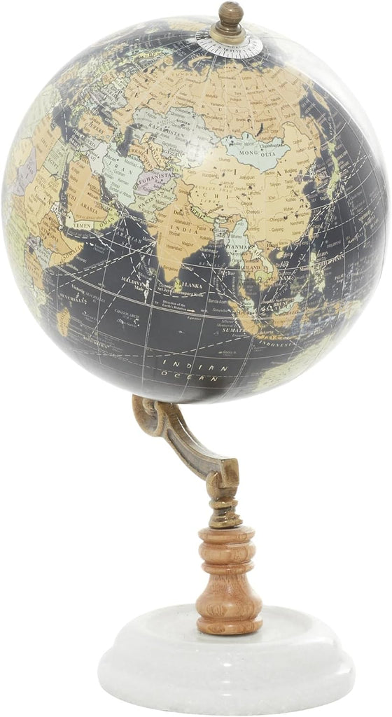 Marble Globe with Marble Base, 7" x 7" x 11", Black