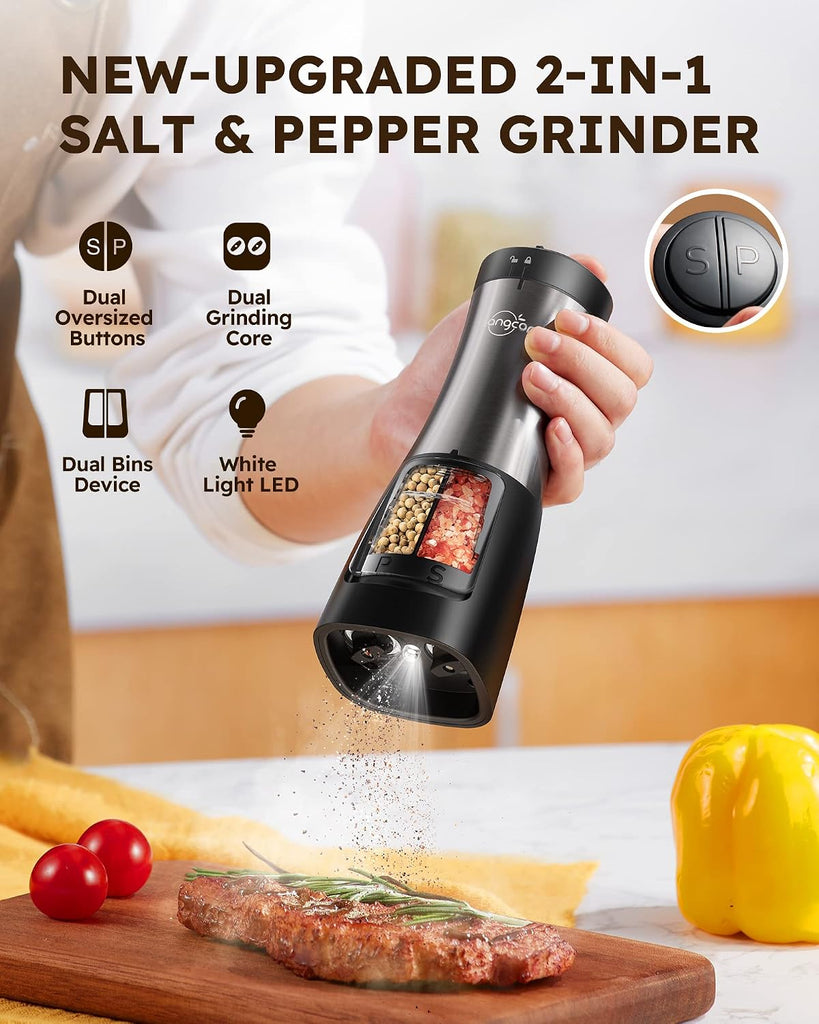 2-in-1 Automatic Electric Salt and Pepper Grinder with LED Light