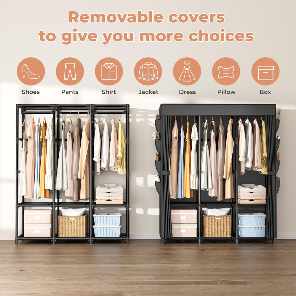 Wardrobe Closet, Portable Closets for Hanging Clothes 19mm Steel Tube Portable Wardrobe Closet , Clothes Rack with