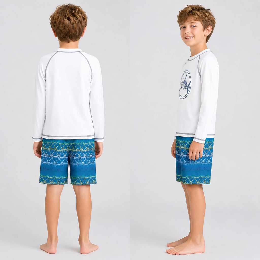 Boys Piece UPF 50+ Long Sleeve Rash Guard & Swim Trunks