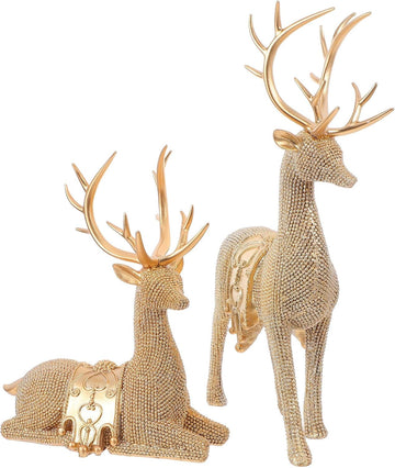 Xmas Deer Statue Set Decoration, Golden Resin