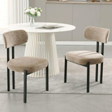 LukeAlon Chenille Dining Chairs Set of 2, Modern Curved Back Armless Kitchen Chairs with Black Metal Legs Upholstered Dining Room Chairs Reception Chairs for Living Room Office Restaurant, Khaki