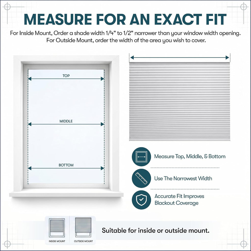 Cellular Cordless Shades for Indoor Windows, No Drill No Tools, Adhesive Mount, Thermal Insulation, Room Darkening