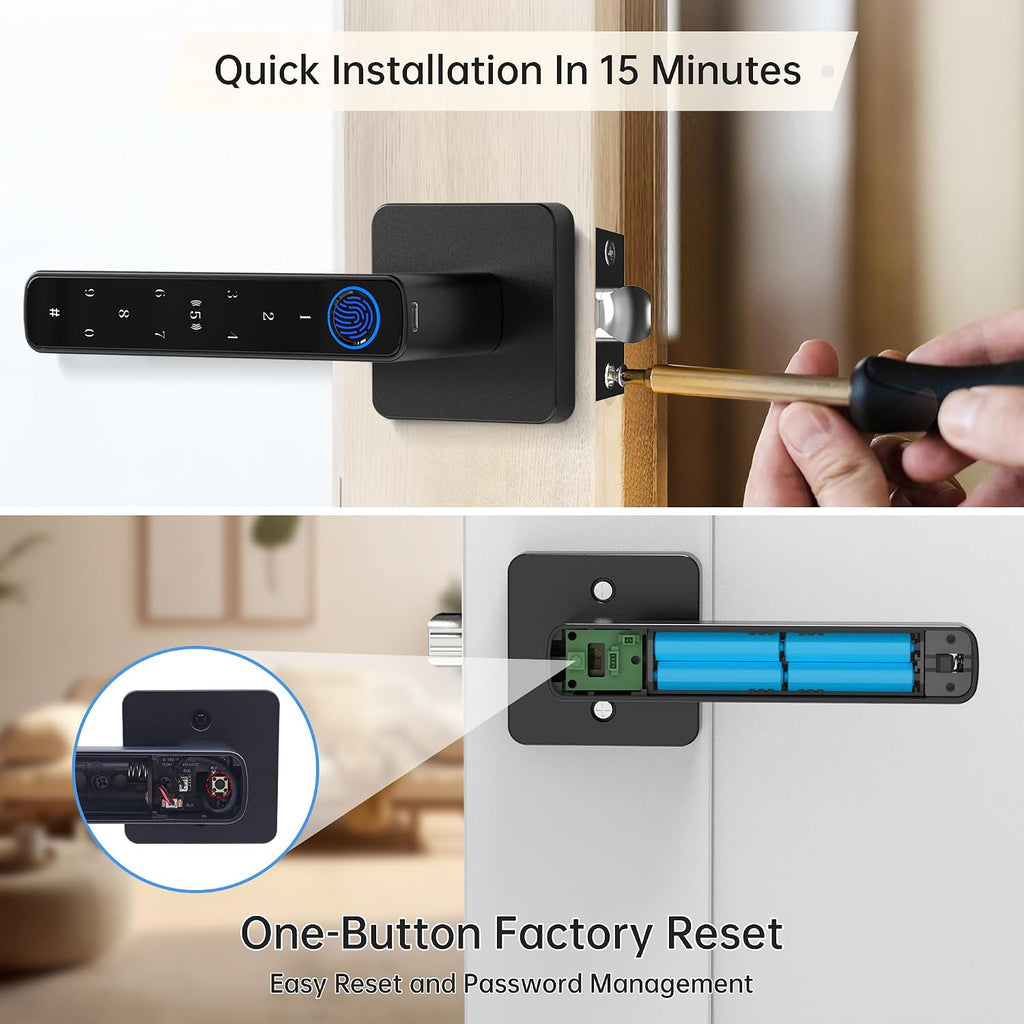 Fingerprint Door Lock-Smart Door knob, Biometric Door Lock, with App/Code/Backup Key/Fingerprint/IC Card, Keyless