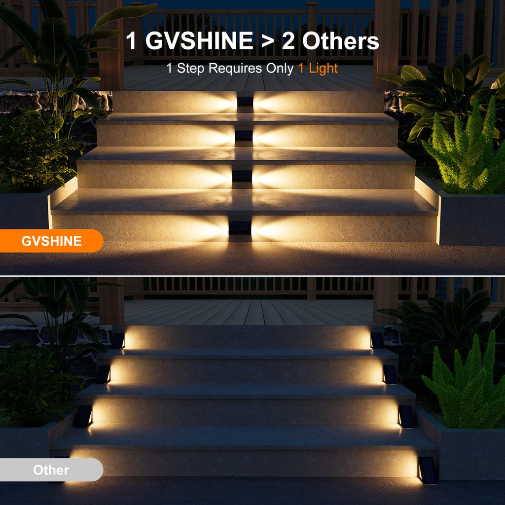 Solar Step Lights, Waterproof, Warm White Dual-Sided Glow