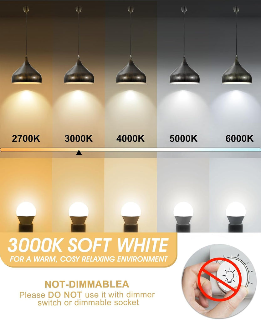 Ceiling Fan Light Bulb E12 Candelabra Base, 3000K Warm White 60W Equivalent