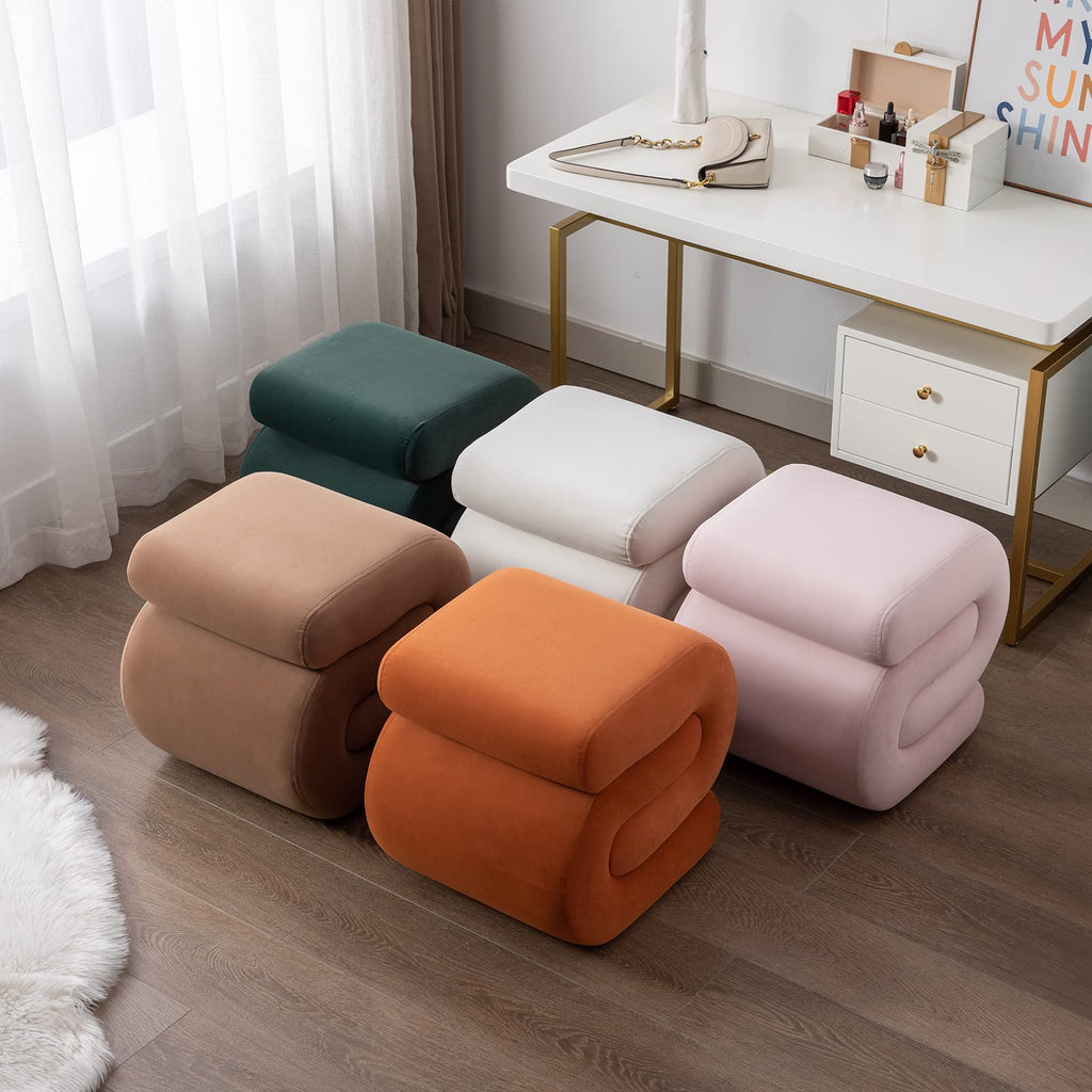 Velvet Vanity Stool, Modern S-Shaped Pouf Ottoman Footrest Makeup Chair Foot Stool Under Desk, Decorative Floor Seat