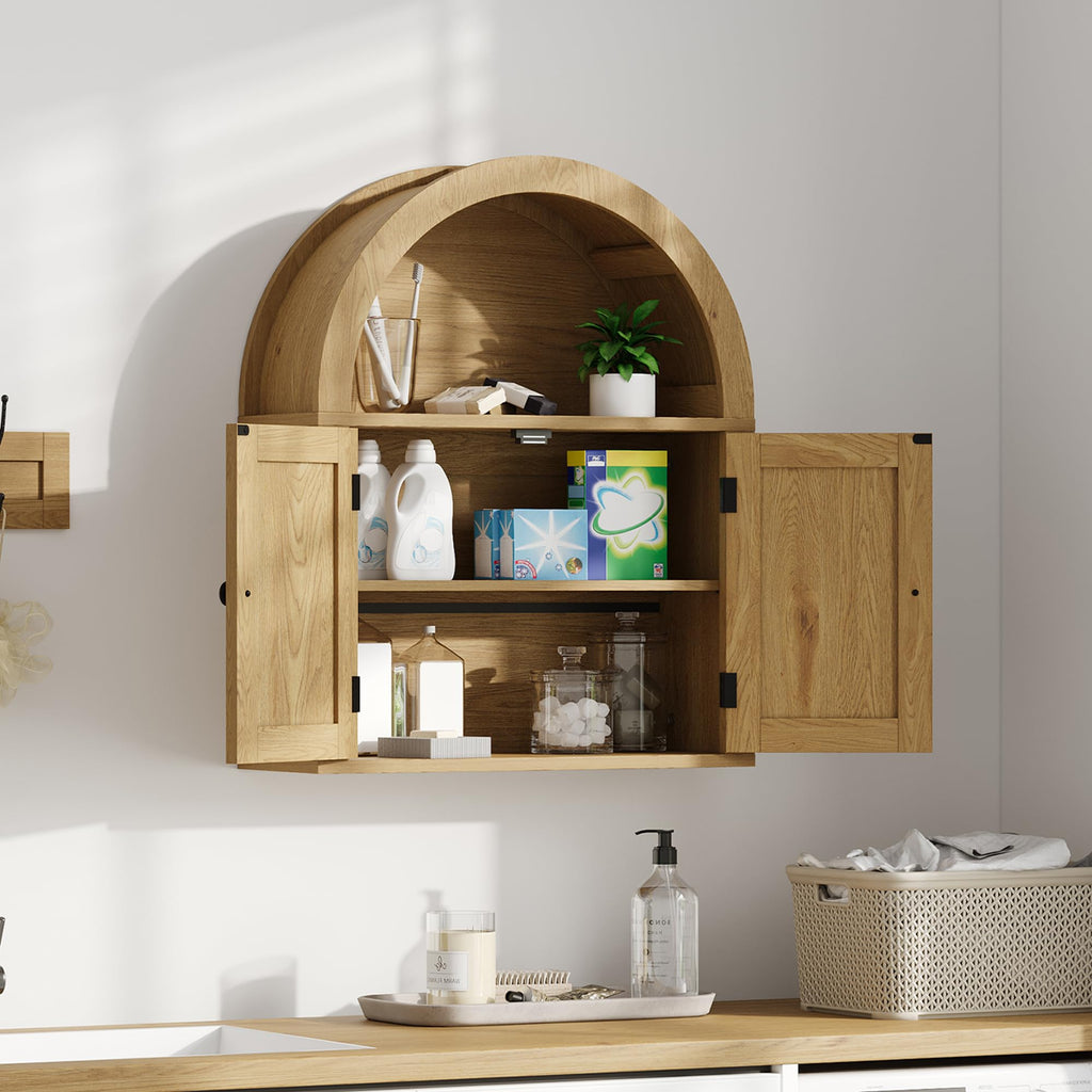 Arched Wall Cabinet, Double Door Medicine Cabinet with Shelf
